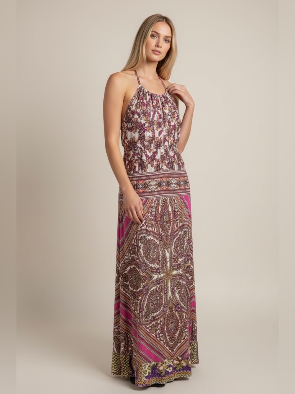 Covington Pink and Brown Paisley Halter Maxi Dress